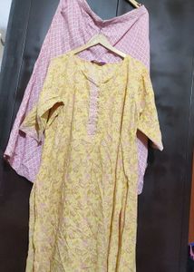 Light Yellow Printed Kurta Plazo Set For 44 Bust