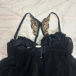 NWT LaSenza Vintage Black &amp; Leopard Babydoll
