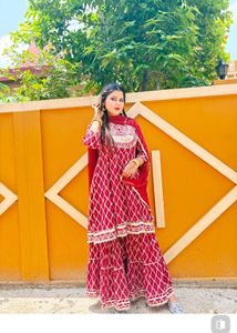 Maroon Printed Sharara Suit