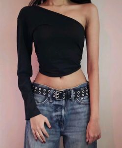 Chic One-Shoulder Black Top