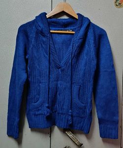 Blue Knitted Hoodie