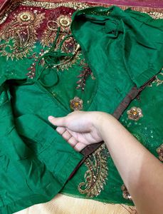 Green-Mehroon Designer Net PartyWear Sare