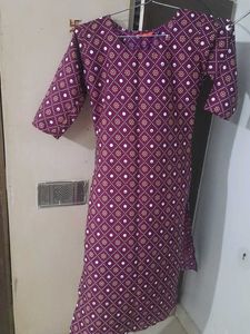 Purple Printed Kurti With Sleeves