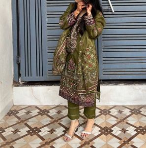 Olive Green Embroidered Shalwar Kameez