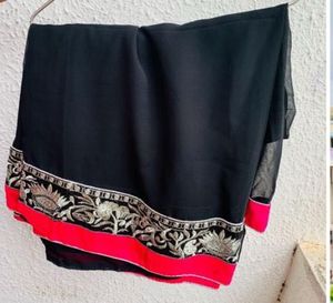 Elegant Black &amp; Pink Embroidered Saree