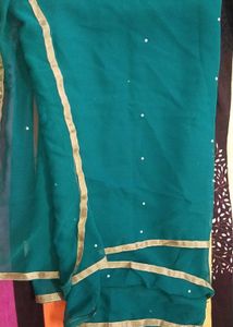 Teal &amp; Green Outfit Saree With Blouse And Petticoa