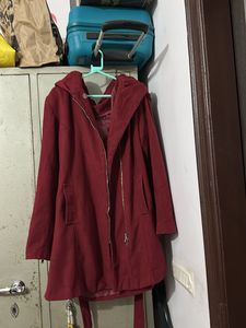 Maroon Winter Coat with Beanie