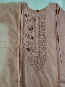 Handwork Peach Suit With Dupatta