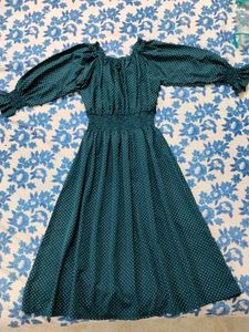 Teal Polka Dot Smocked Dress