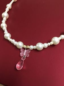 Pearl Bead W Butterfly&amp;Teardrop Pendant Necklace