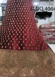Unstitched Red &amp; Gold Embroidered Lehenga
