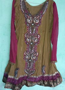 Mehendi Colur Cotton Kurta With Net Sleeves