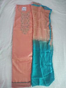 Unstitched Embroidered Dress Material, Peach
