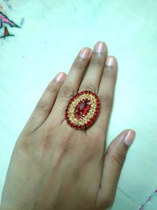 Red & Golden Adjustable Ethnic Ring (Women's)