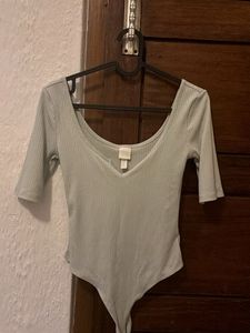 Deep Neck Mint Green Bodycon Top