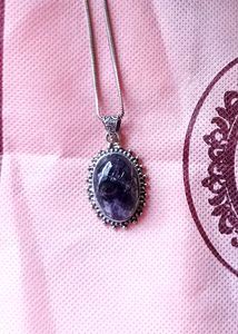 Natural Stone Pendant In Oxidised Metal