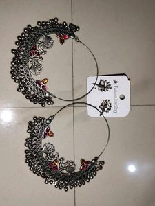 Oxidized Peacock Hoop Earrings &amp; Black Bangles🎉🎊