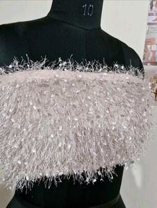 Fuzzy Beige Crop Top Combo To