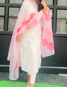 Baby Pink Organza Hand Painted Dupatta