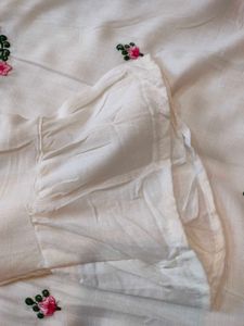 Floral Embroidered White Kurti