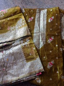 Olive Green Banarasi Silk Suit