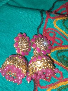 Pink Jhumka Earrings