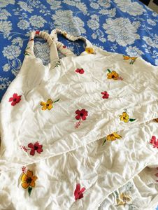 White Floral Fluffy Crop Top