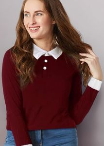 Classic Maroon Ribbed Polo Top