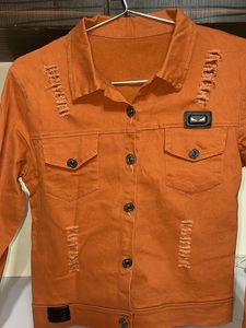 Orange Distressed Denim Jacket