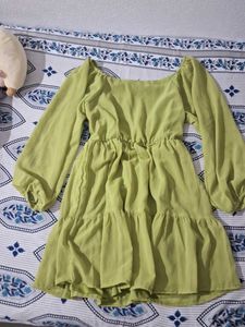 Green Long Sleeve Mini Dress