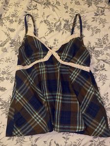 Plaid Cami with Lace Trim