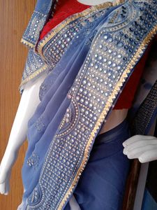 Blue Embroidered Saree with Blouse