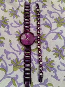 Watch And Bracelet Combo- Purple