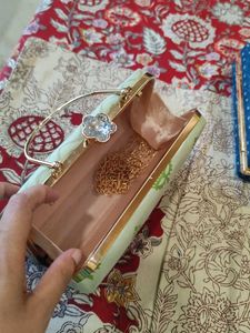 Green Printed Hand Clutch With Sling