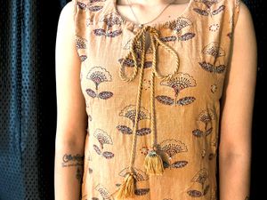 Floral Print Tan Kurti Sleevless
