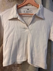 Cream Ribbed Crop Top, Bust- 32/30 Strechable