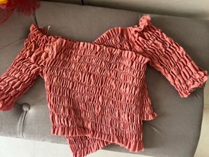 Pink Smocked Off-Shoulder Top