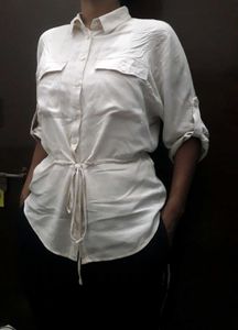 Cream Drawstring Shirt