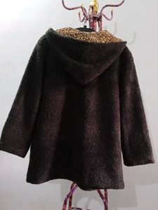 Brown Fuzzy Leopard Trim Coat