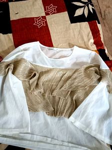 White & Gold Ruffle Top