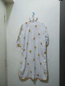 Golden Yellow Polka Dot Floral Print Kurta