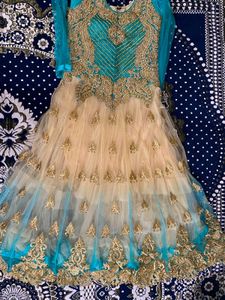 Elegant Teal & Gold Anarkali Dress