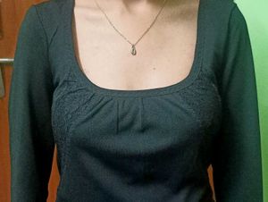 black lace detail square neck top