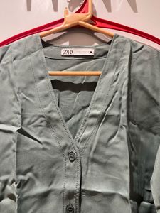 Zara Green Button-Down Top