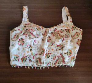 White Embroidered Crop Top with Palazzo