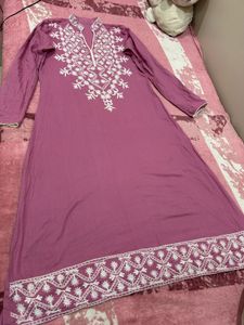 Pure Lakhnavi Embroidered A Line Kurti