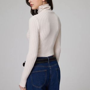 Cream Ribbed Turtleneck Top