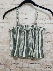 Smocked Tube Camisole Green White Striped