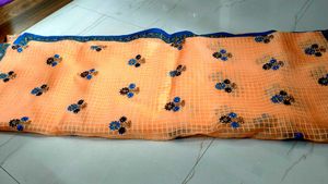 Peach Embroidered Organza Saree