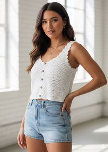 White cami braid strap crochet top XL